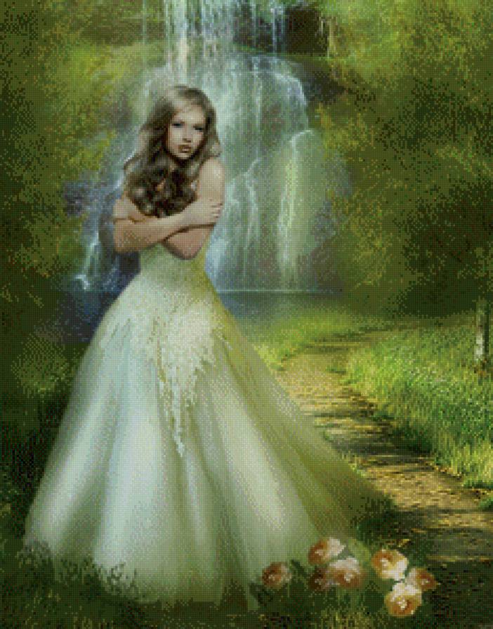 Водопад - пейзаж, девушка, водопад - предпросмотр