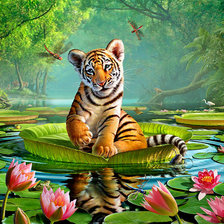 Схема вышивки «тигренок на лотосе»