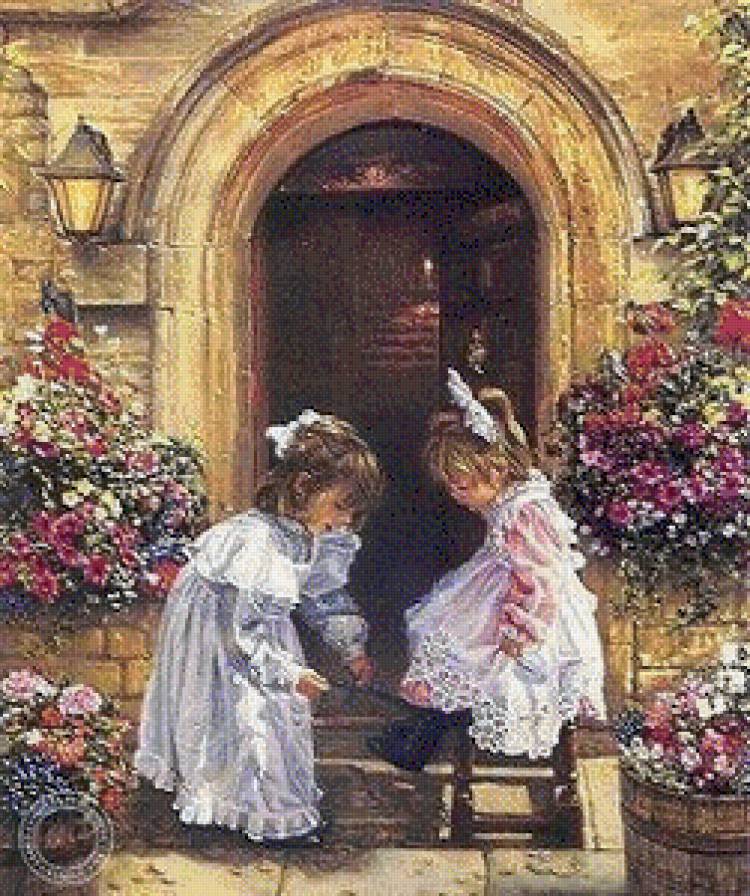 Ботинок развязался... - дети, живопись - предпросмотр