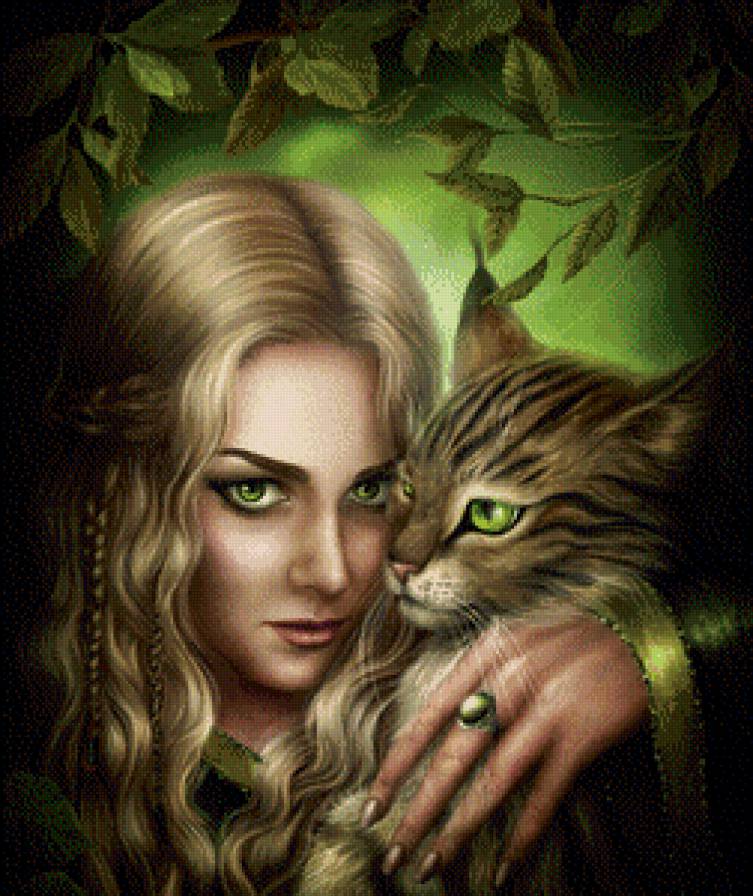 Серия "Она" - животные, девушка, кошки - предпросмотр