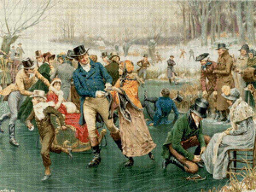 Катание - веселье, коньки, ретро, люди - предпросмотр