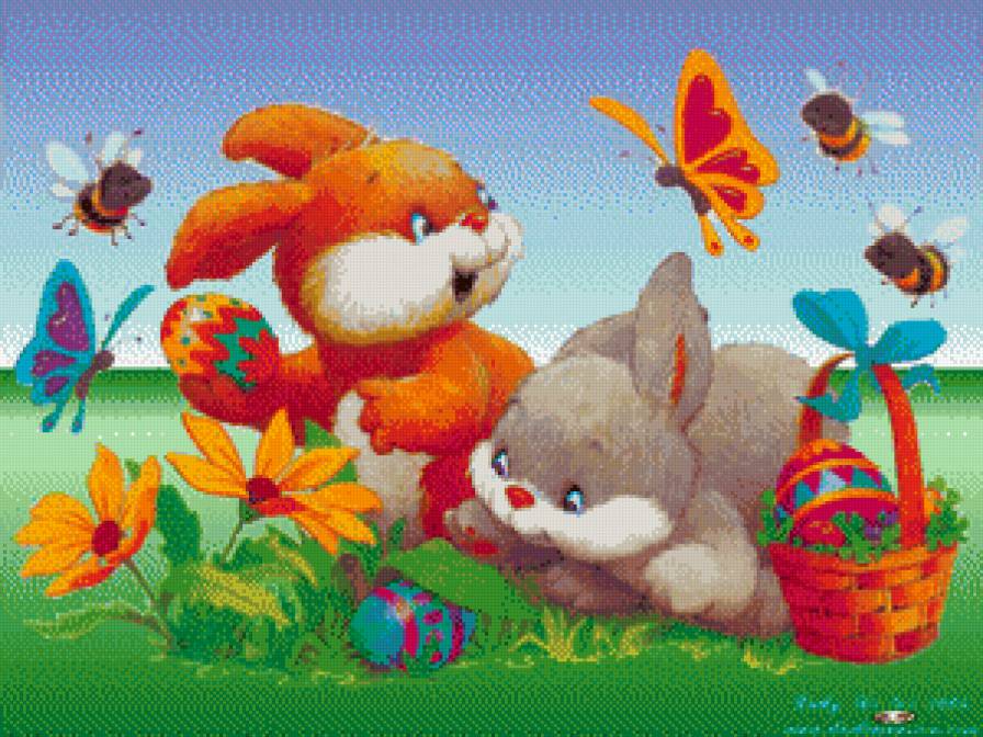 пасхальные зайцы - зайцы, праздник, пасха - предпросмотр