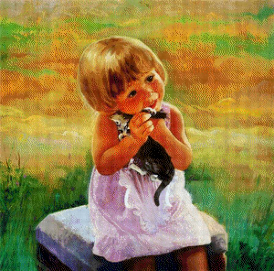 Девочка с котенком,живопись,дети - предпросмотр