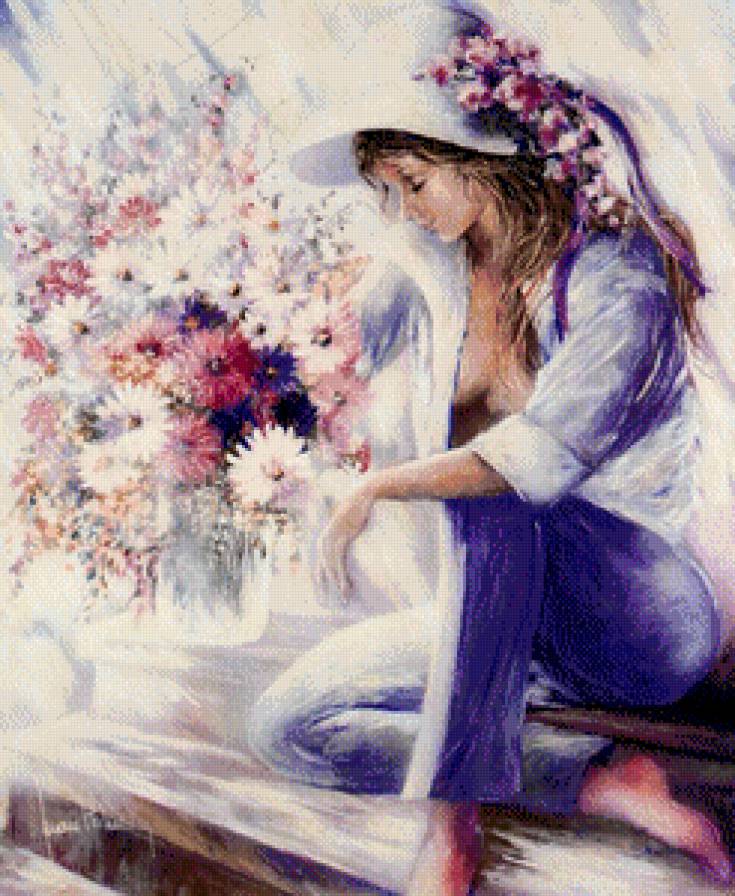 Девушка с цветами - женский образ, живопись - предпросмотр