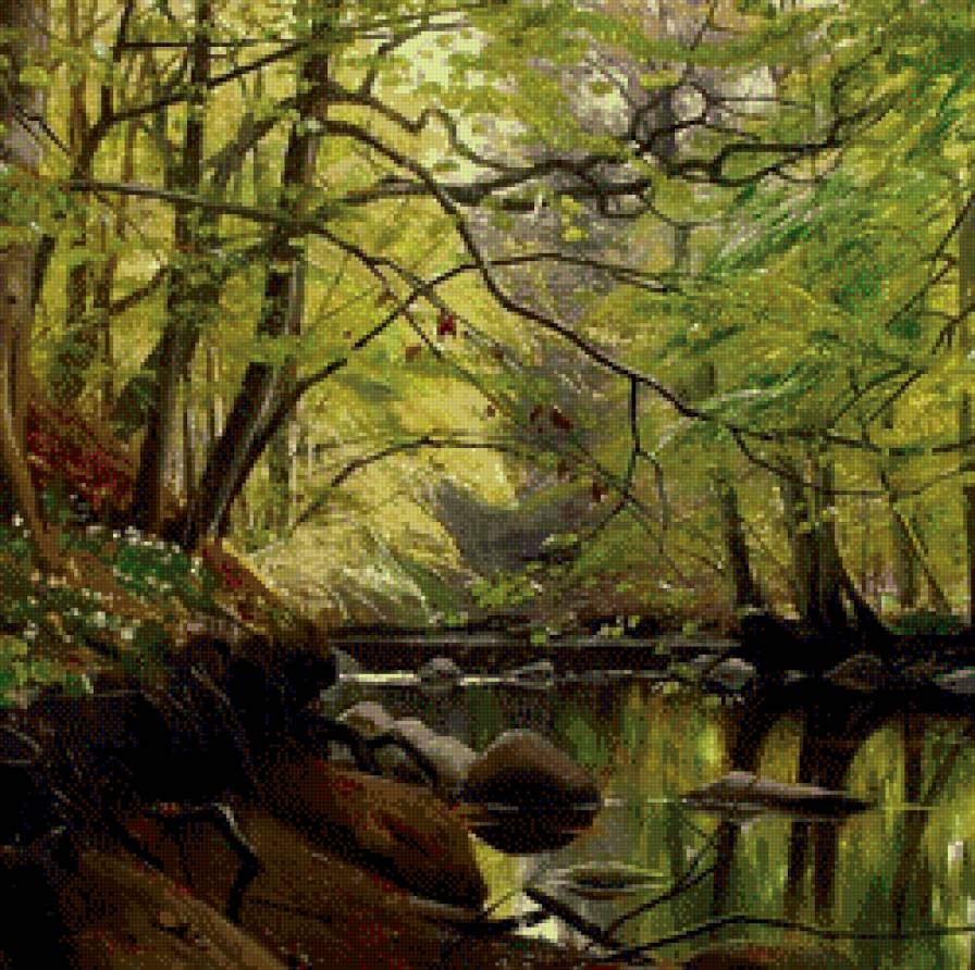 В лесу - лес, лето, озеро, камни - предпросмотр