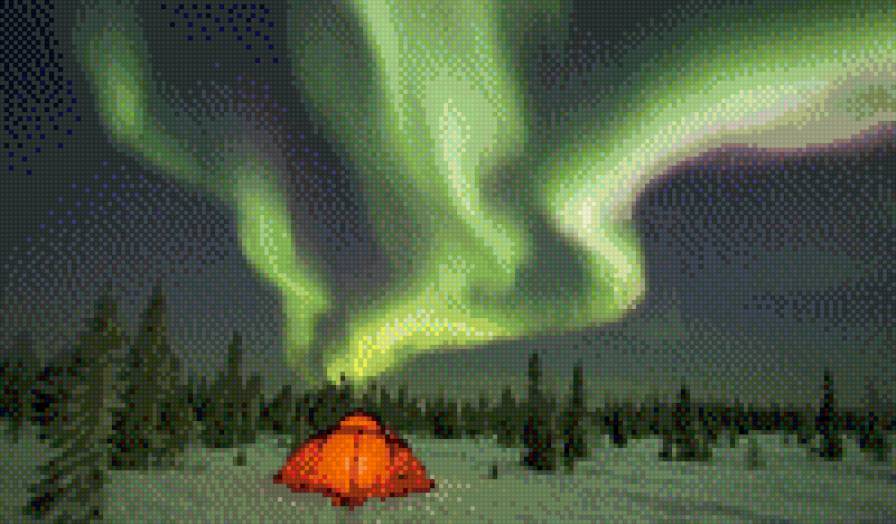 Северное сияние - природа, красота, деревья, северное сияние, небо - предпросмотр