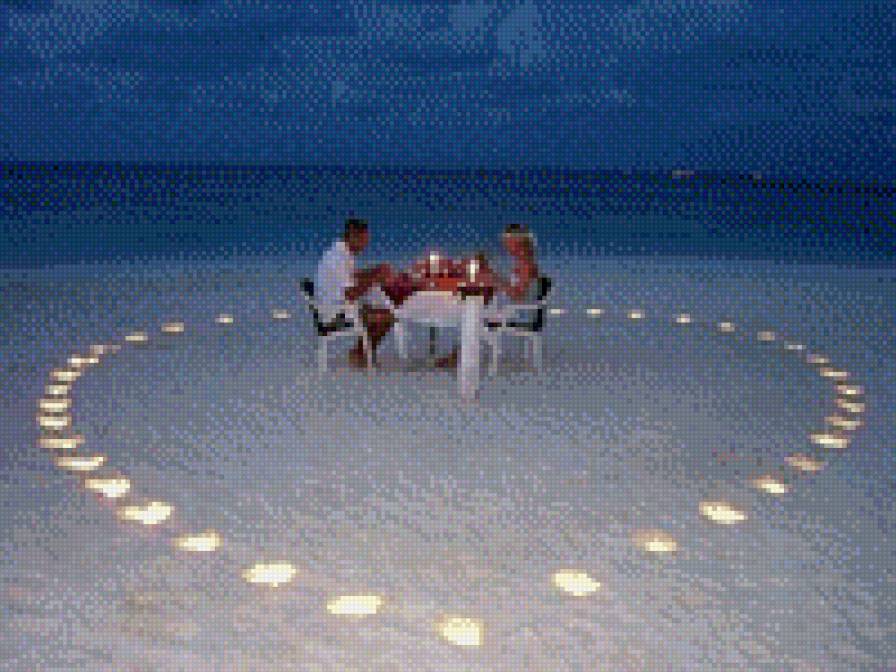 Романтичный вечер - свечи, любовь, романтика, море, двое, остров - предпросмотр