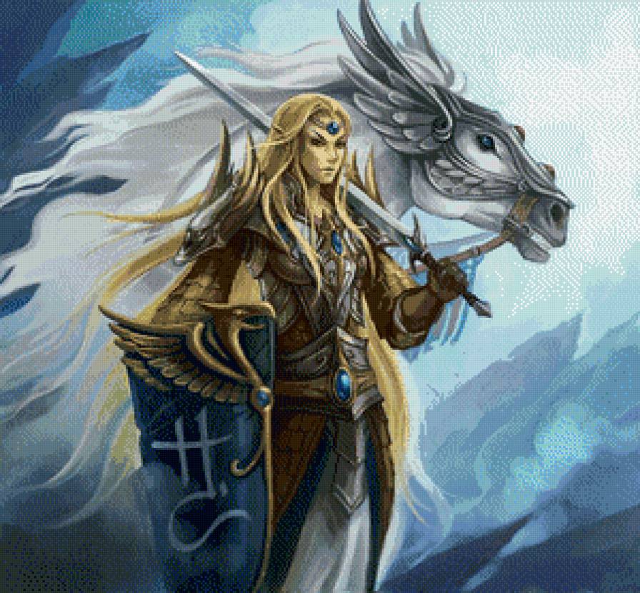 Фентези-девушка и конь - амазонка, девушка, фея, конь, фентези - предпросмотр