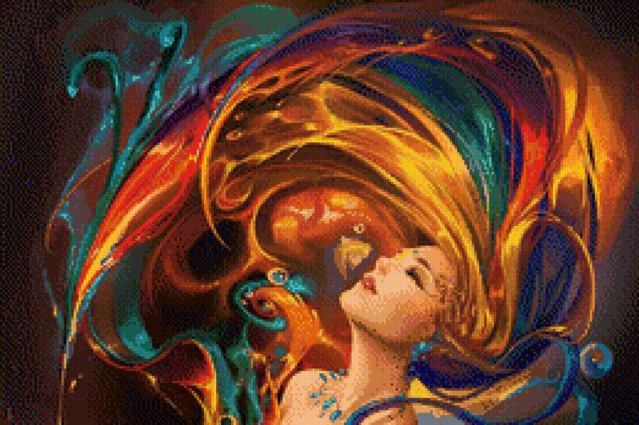 девушка "Радуга" - девушки, фентези, портрет, живопись - предпросмотр