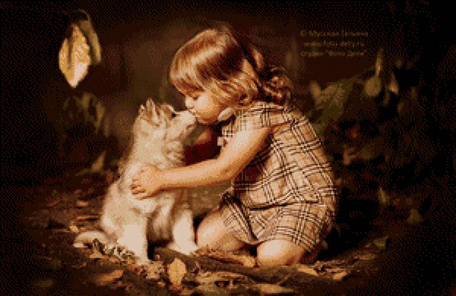 девочка и щенок* - дети, собаки, малыши, девочки, щенки - предпросмотр