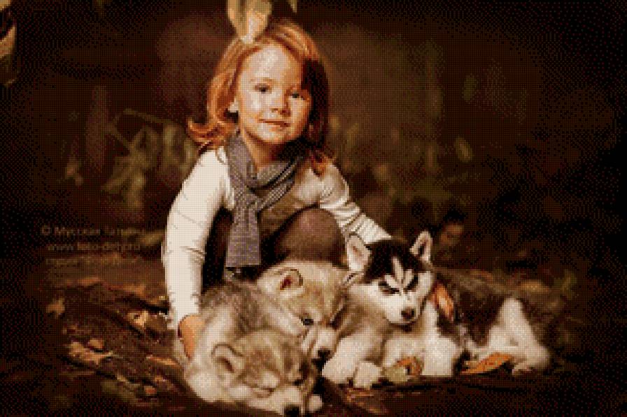 мальчик со щенками* - дети, щенки, малыши - предпросмотр