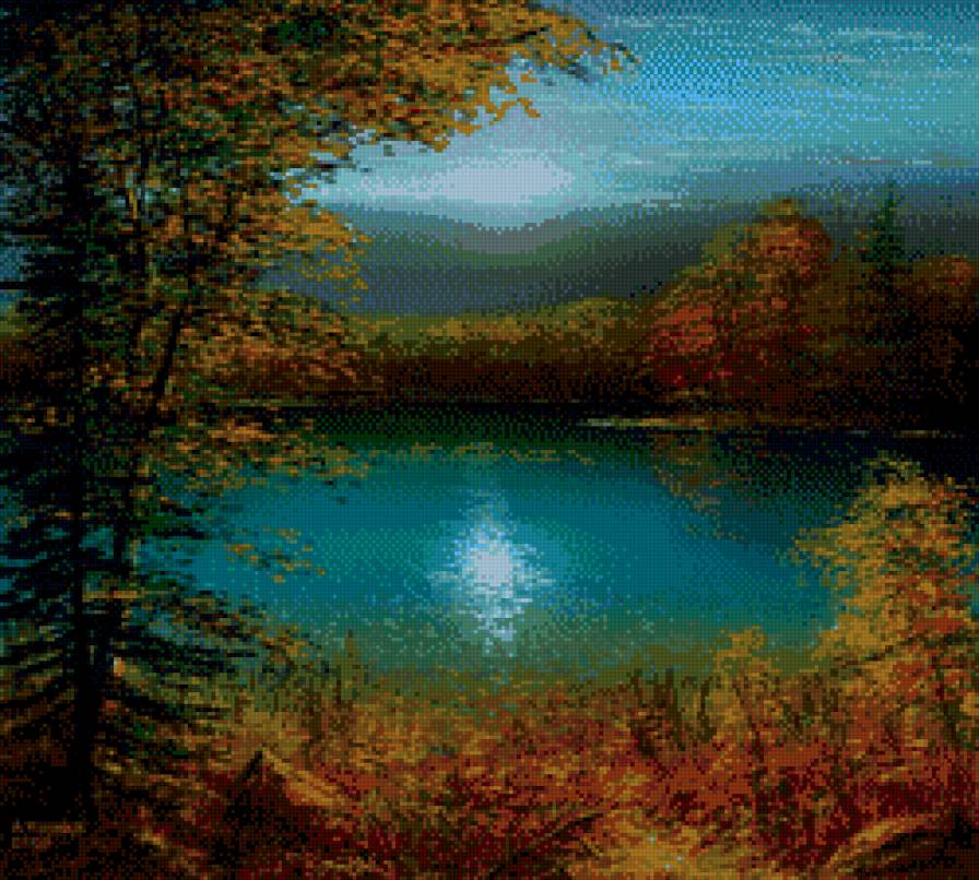 ночной пейзаж - озеро, лес, природа, пейзаж - предпросмотр