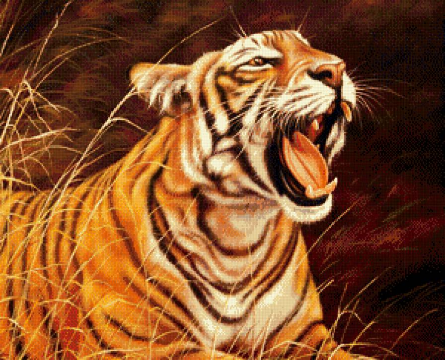 тигр - живопись, природа, хищник - предпросмотр