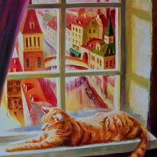 Схема вышивки «кот на окошке»