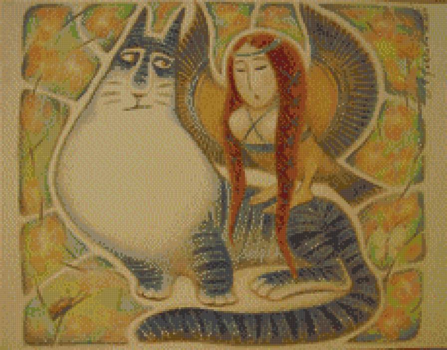 кот и сирин - сказка, кот, живопись - предпросмотр