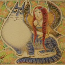 Схема вышивки «кот и сирин»