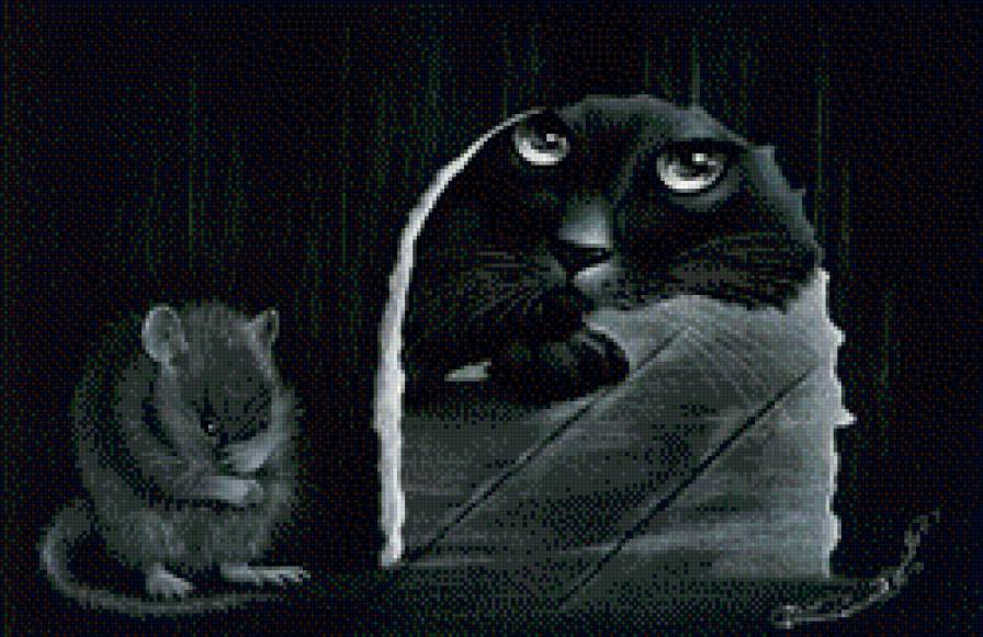 кошка и мышка монохром - чорнобелое, котенок, кот, монохром - предпросмотр