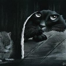 Схема вышивки «кошка и мышка монохром»