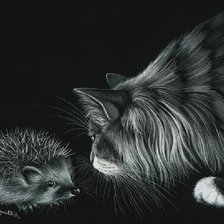 Схема вышивки «кот и ёжик монохром»