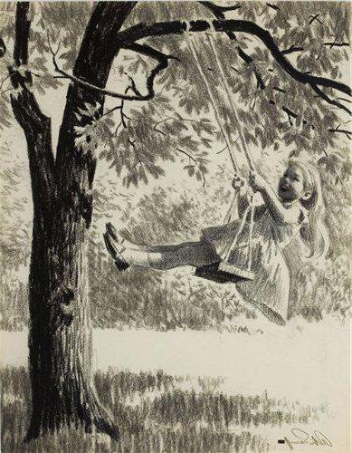 на качелях монохром - чорнобелое, монохром, дети, девочка - оригинал