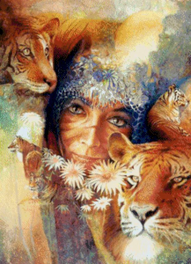 №502091 - женщина, животные, картина - предпросмотр