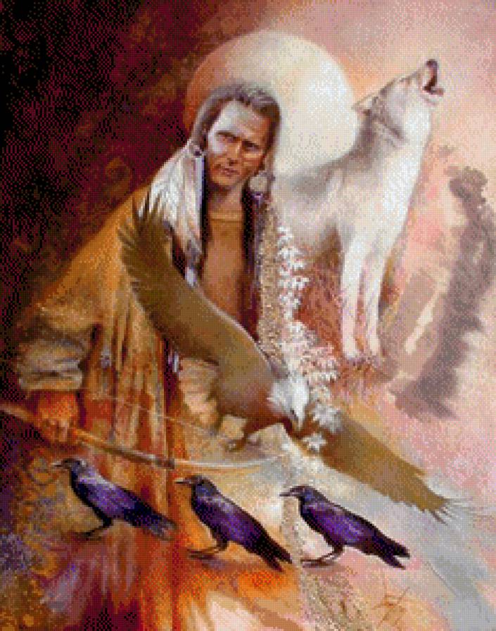 №502093 - мужчина, картина, животные - предпросмотр