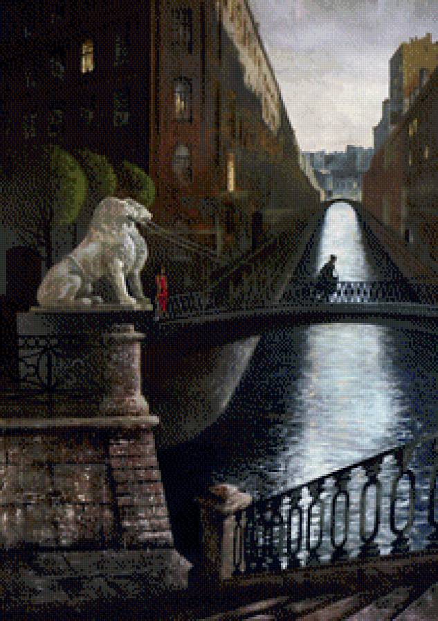 Серия "Пейзажи" - домик, река, город, пейзаж, мостик - предпросмотр