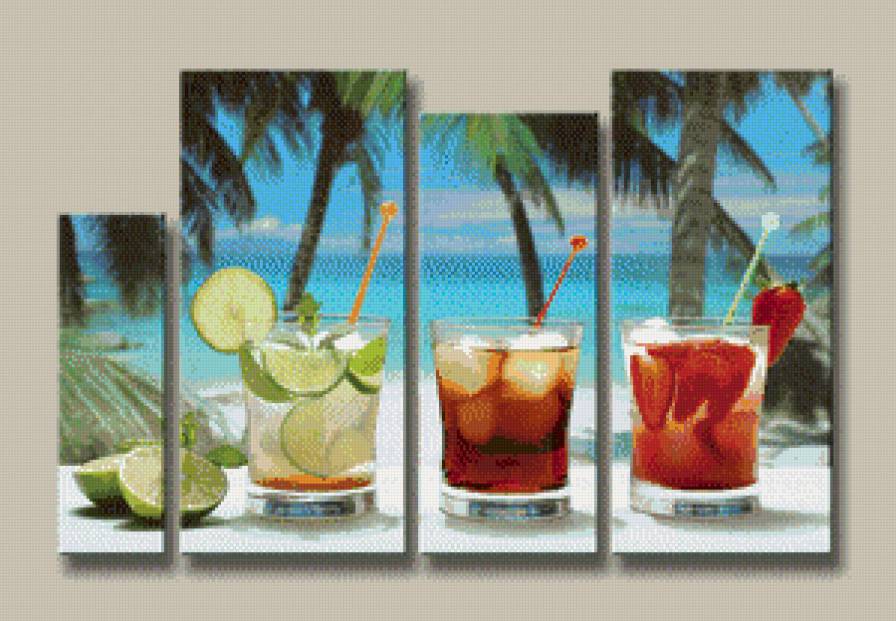 полиптих стаканы - стаканы, море, фрукты, полиптих - предпросмотр