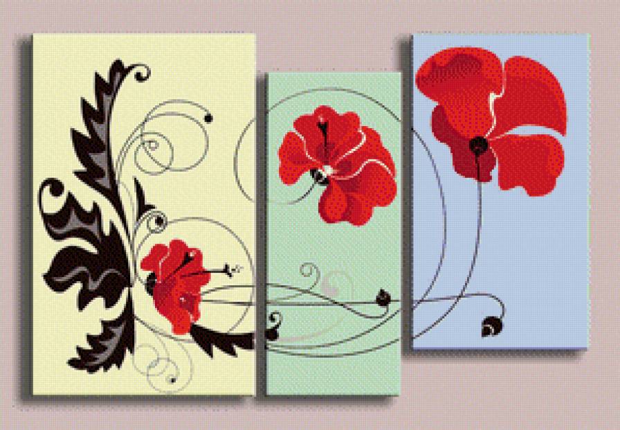 триптих маки - цветы, маки - предпросмотр