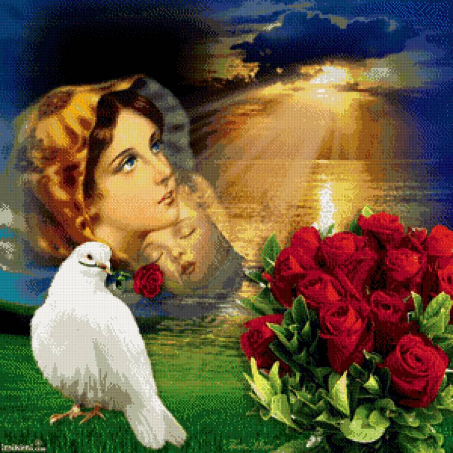 серия "мамы" - женщина.малыш.цветы.розы.голубь.птица - предпросмотр