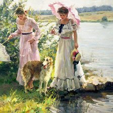 Схема вышивки «Прогулка с борзой»