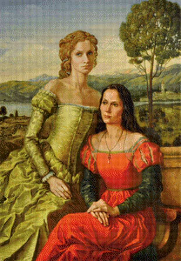 В стиле Средневековья - пейзаж, девушки - предпросмотр