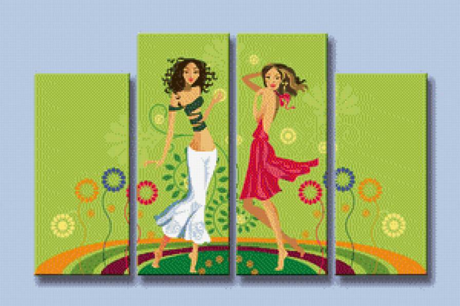 триптих подружки - танец, девушки, триптих - предпросмотр