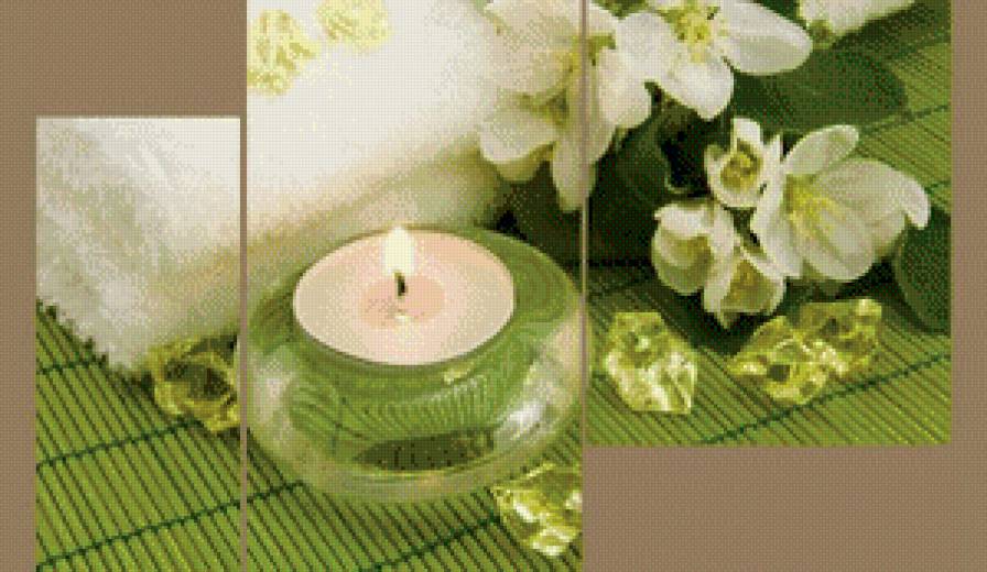 триптих свеча - цветы, жасмин, свеча, триптих - предпросмотр