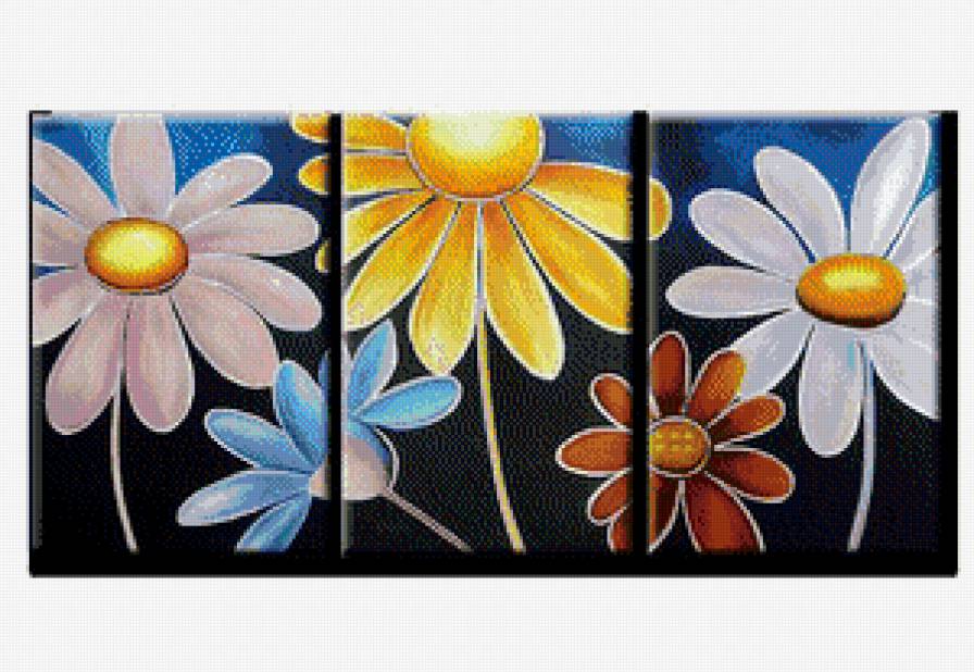 триптих ромашки - ромашки, цветы - предпросмотр