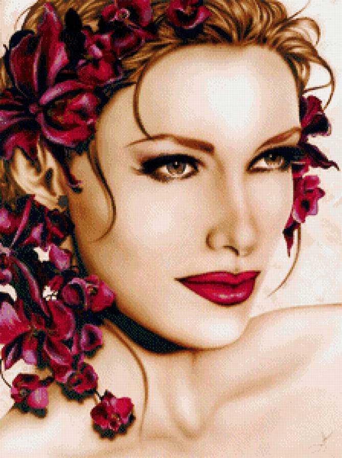 Девушка в цветах - дама, девушка, красавица, фэнтези - предпросмотр