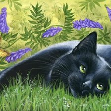 Схема вышивки «кошка в траве»