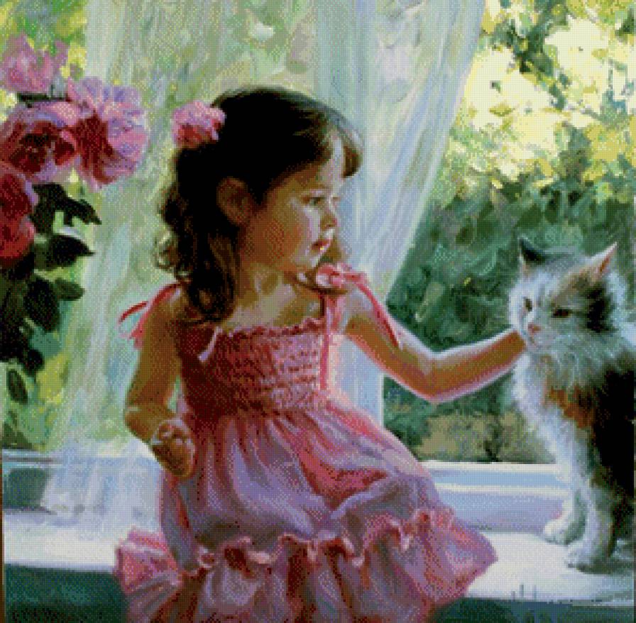 Картина Вл.Волегова - картина, котенок, девочка, искусство - предпросмотр
