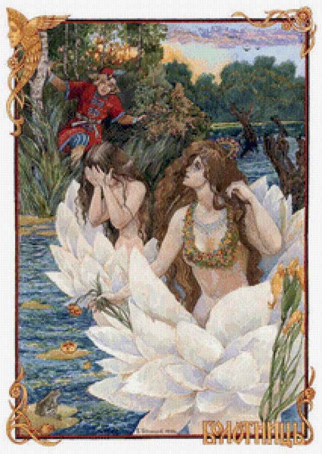 Серия "Древние Боги" - цветы, девушки, мужчина, лотосы, сказка, люди, река, мифология - предпросмотр