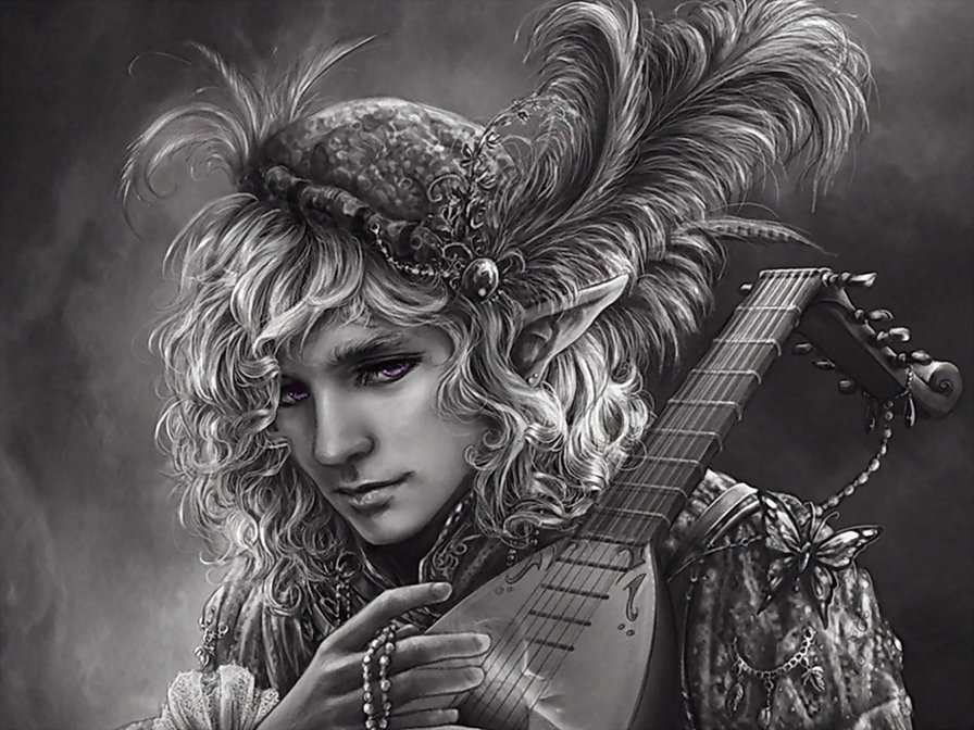 Трубадур - люди, монохром, музыкант, портрет, мужчина - оригинал