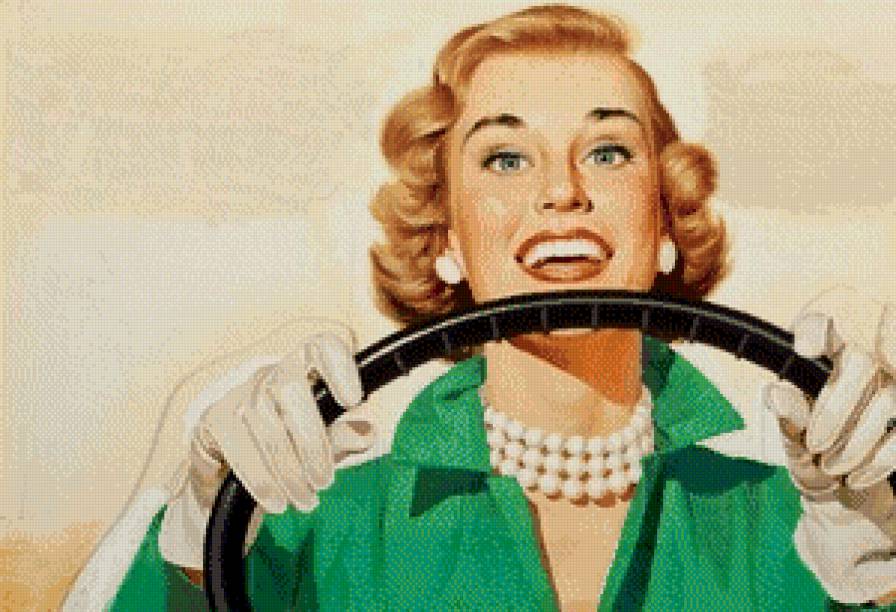 дама за рулем - ретро, девушка, женщина - предпросмотр