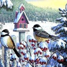 Схема вышивки «Синички и Ягодки»