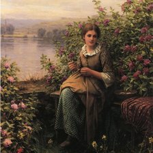 Схема вышивки «девушка за шитьем»