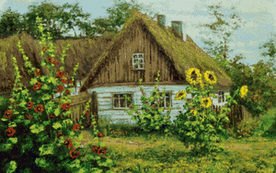 Домик в деревне. - природа, картина, деревня, дом - предпросмотр