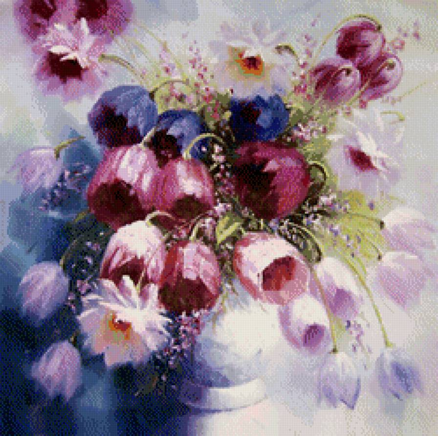 картина маслом - тюльпаны, цветы - предпросмотр