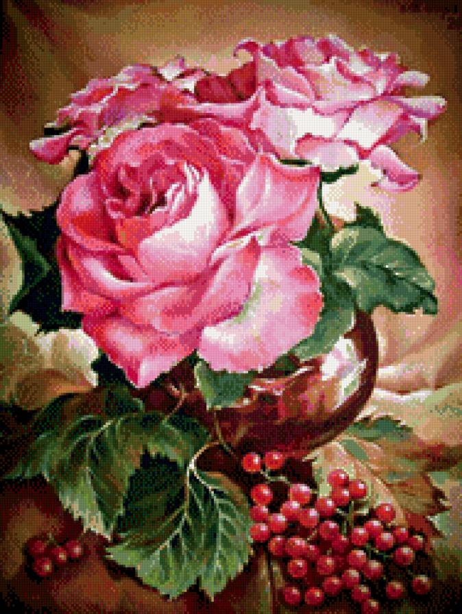 натюрморт - натюрморт, цветы, фрукты - предпросмотр