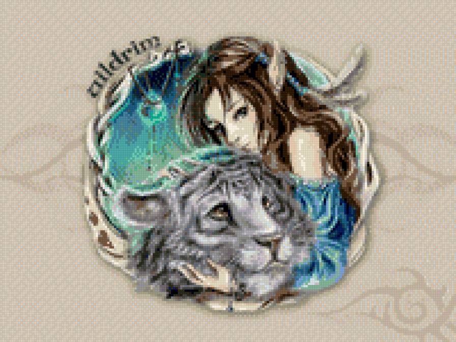 Девочка и тигр - тигр, фэнтези, животные - предпросмотр