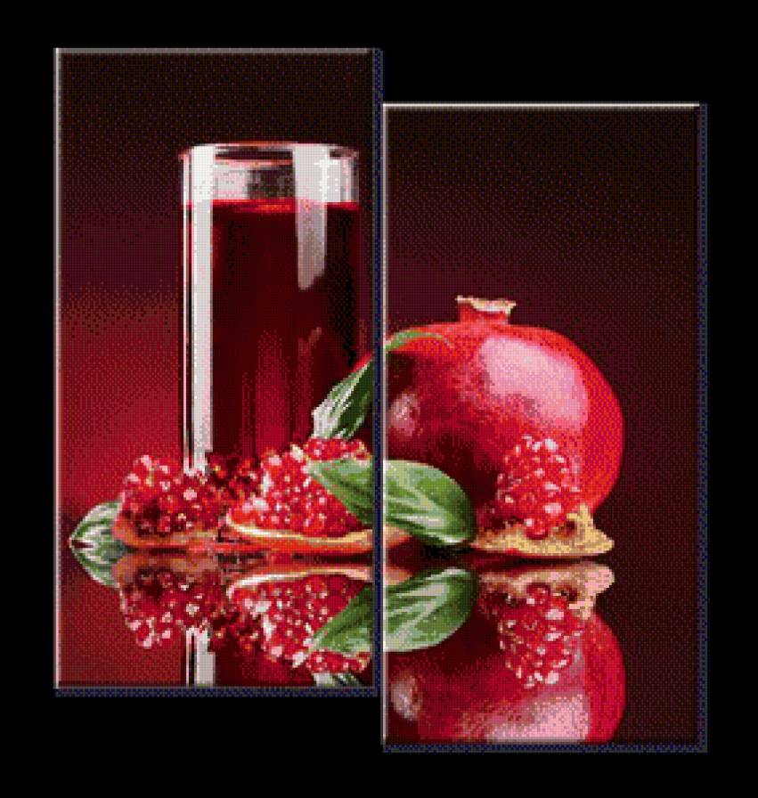 триптих гранат - стакан, фрукты, сок - предпросмотр