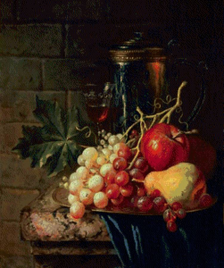 натюрморт - фрукты, бокал, виноград, вино - предпросмотр