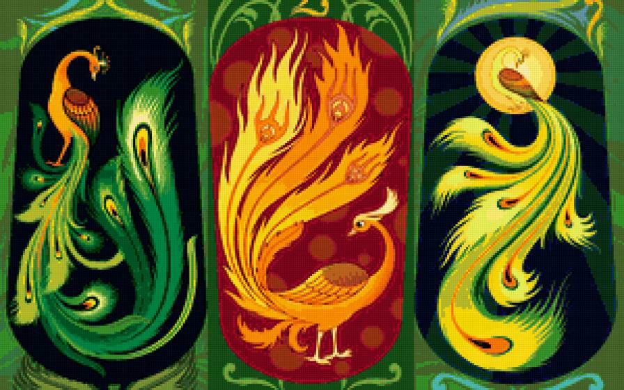 триптих жар-птицы - птицы, красота, сказка - оригинал